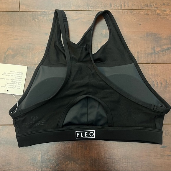 FLEO Maeve Sports Bra Light Support Black Mesh High Neck Racerback Size XS NWT - Picture 8 of 10